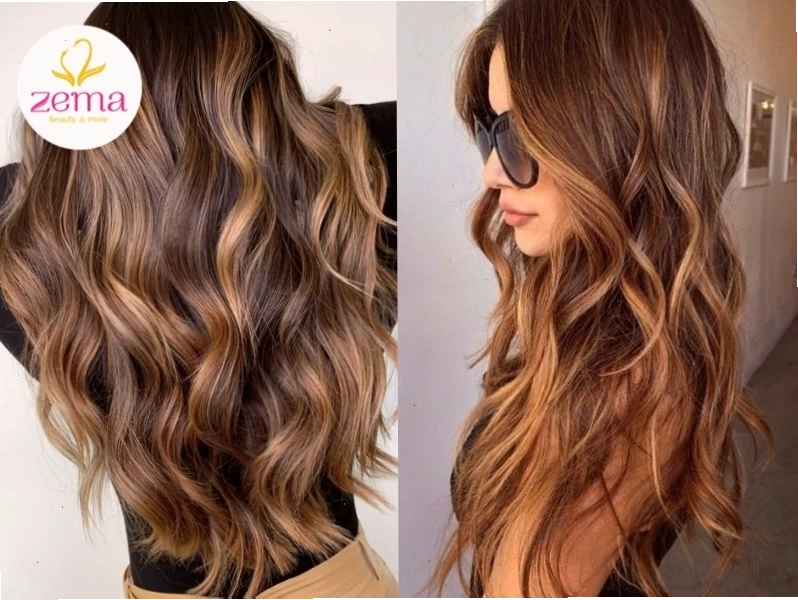 Mái tóc dài nhuộm Balayage màu caramel ấm áp và quyến rũ