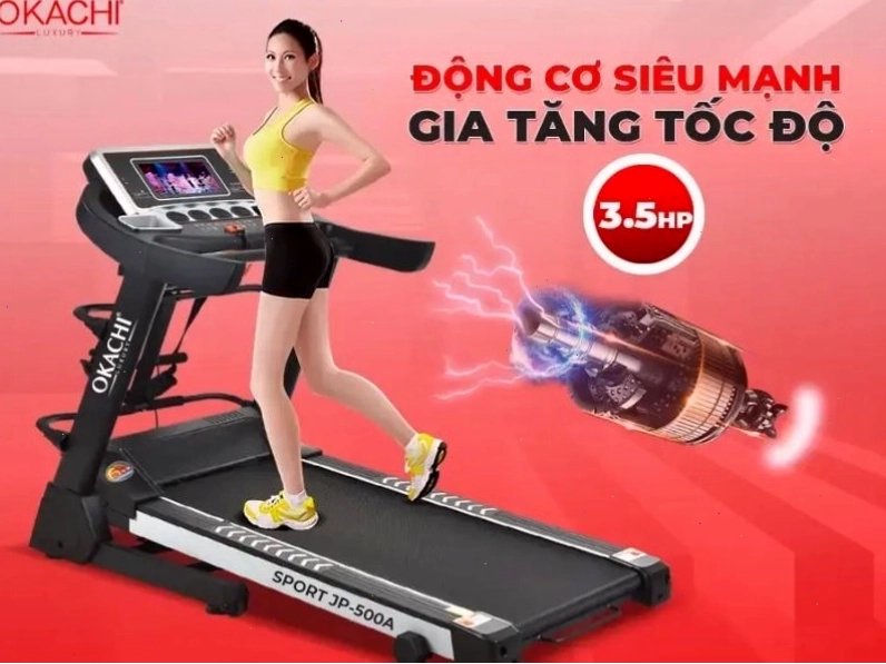 Máy chạy bộ OKACHI JP-500A với động cơ mạnh mẽ và tốc độ cao