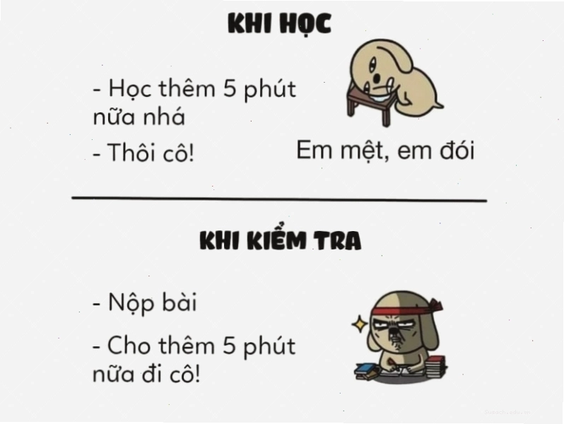 Meme người so sánh 5 phút khi học và khi kiểm tra