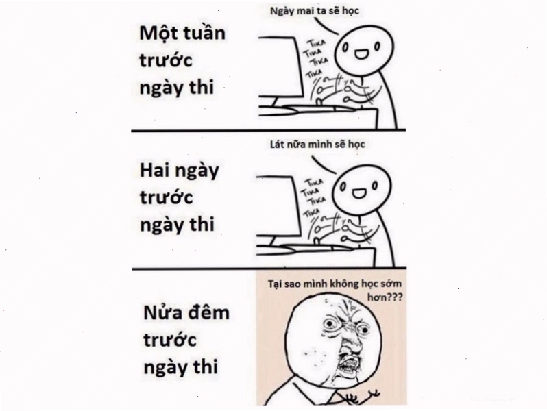Meme "Ôn tập trước ngày thi" thể hiện áp lực học hành