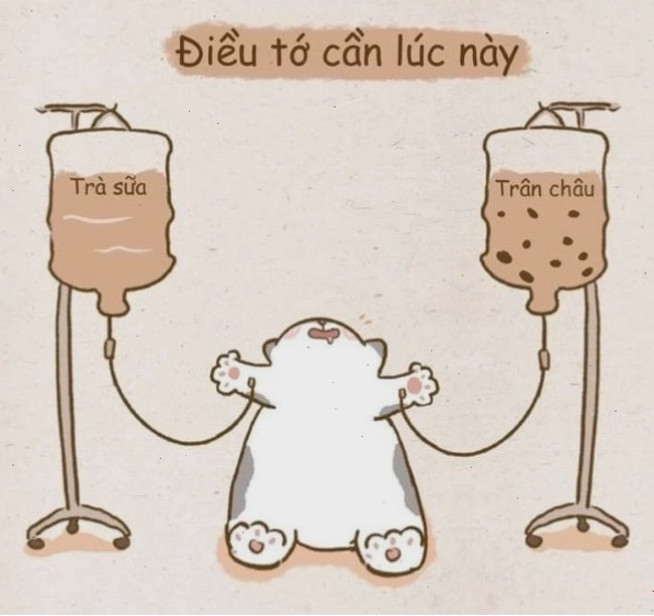 Meme uống trà sữa với câu nói hài hước