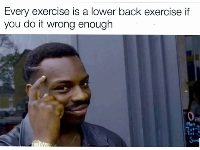 Meme về việc tập luyện gây đau lưng, thể hiện sự hài hước trong văn hóa gym