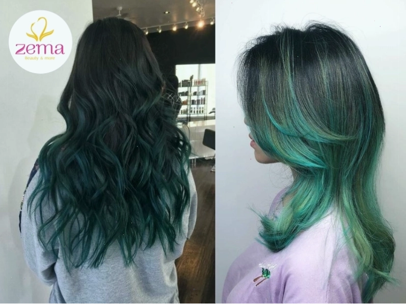 Tóc nhuộm Balayage xanh ngọc ấn tượng và độc đáo