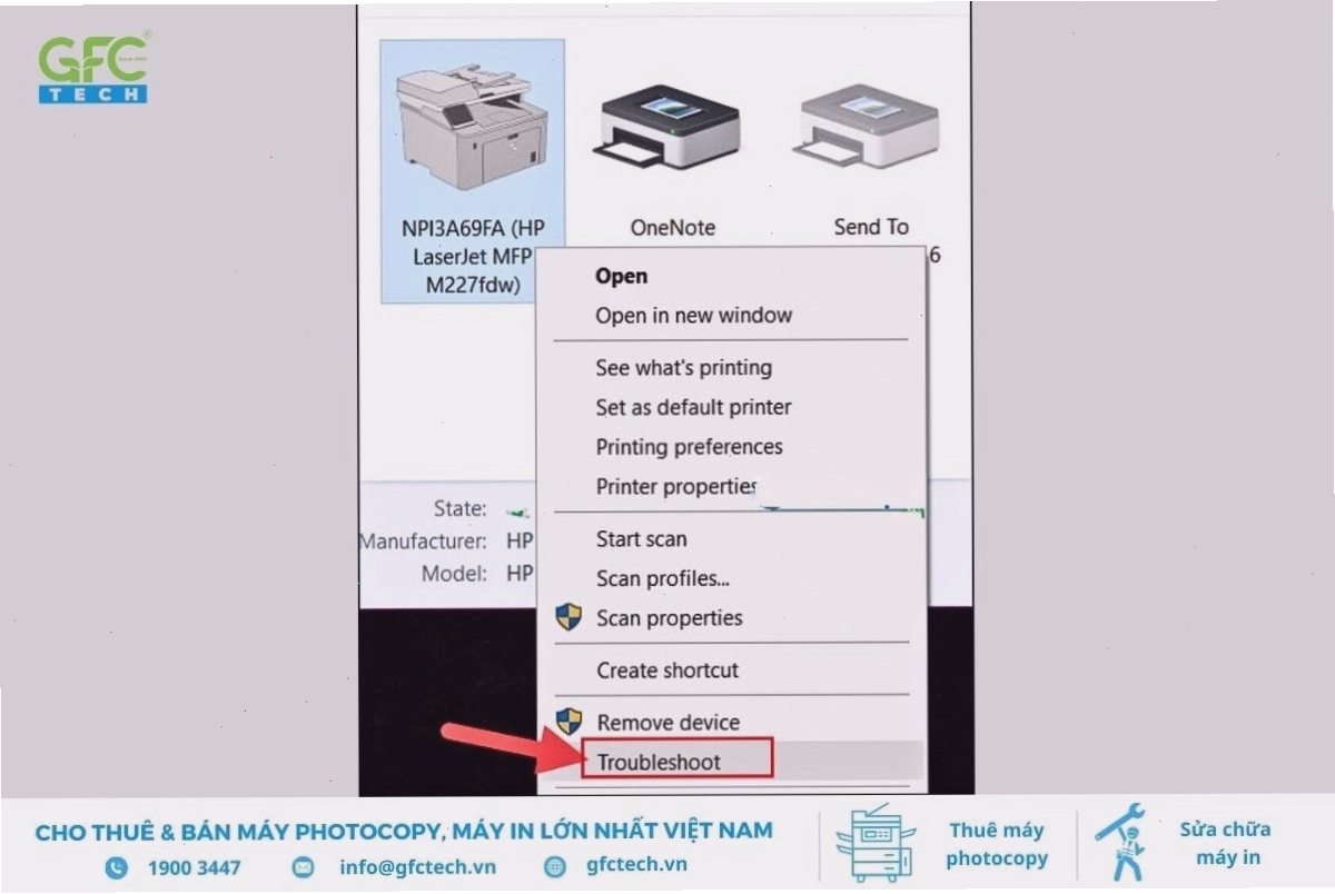 Chọn Troubleshoot đối với máy in bị lỗi